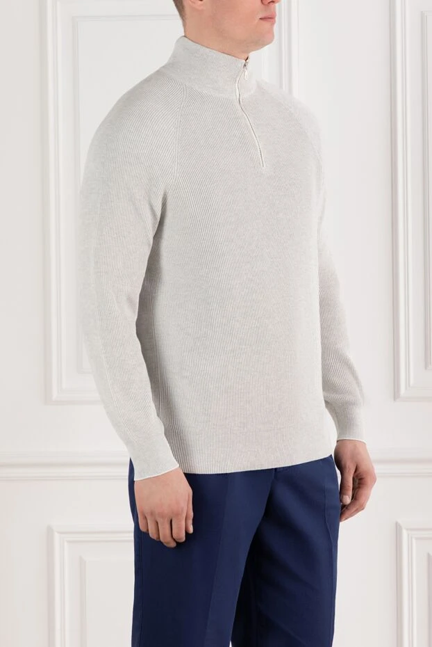 Brunello Cucinelli кашемировый тройер с высоким воротом и застежкой-молнией на половину длины серый 188765 - фото 3