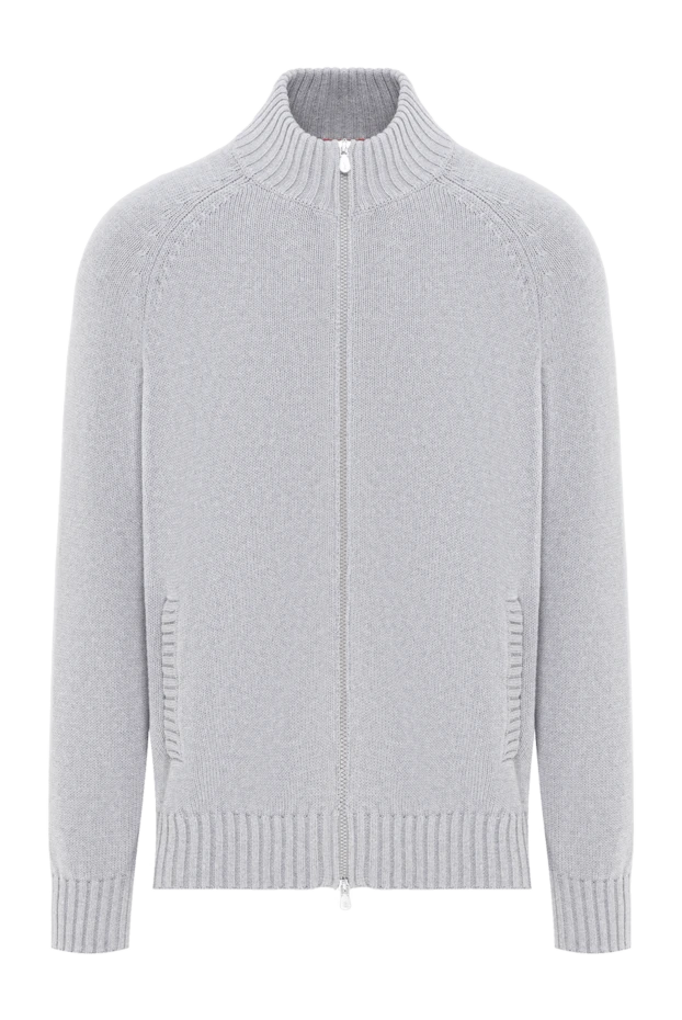 Мақтадан жасалған найзағайлы сұр түсті ерлер трикотаж кардиганы - фото 1