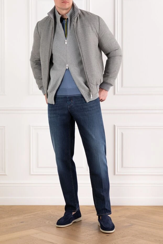 Brunello Cucinelli мақтадан жасалған найзағайлы сұр түсті ерлер трикотаж кардиганы 188766 - фото 2