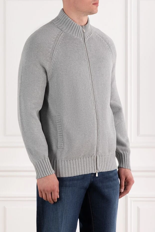 Brunello Cucinelli мақтадан жасалған найзағайлы сұр түсті ерлер трикотаж кардиганы 188766 - фото 3