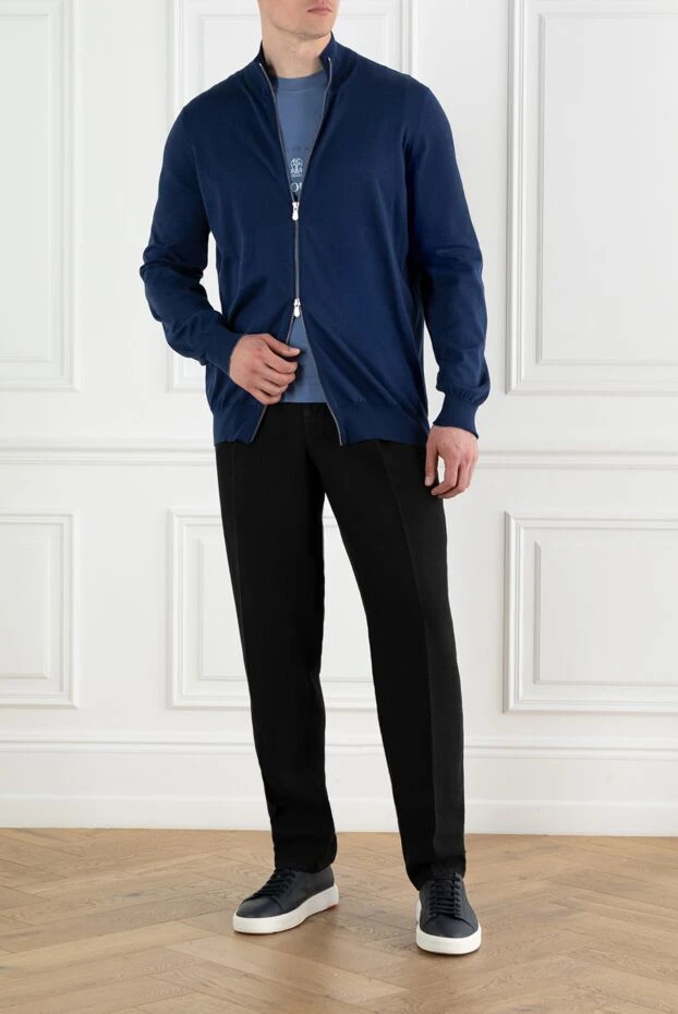 Қара көк түстегі ерлерге арналған мақтадан жасалған кардиганы - фото 2