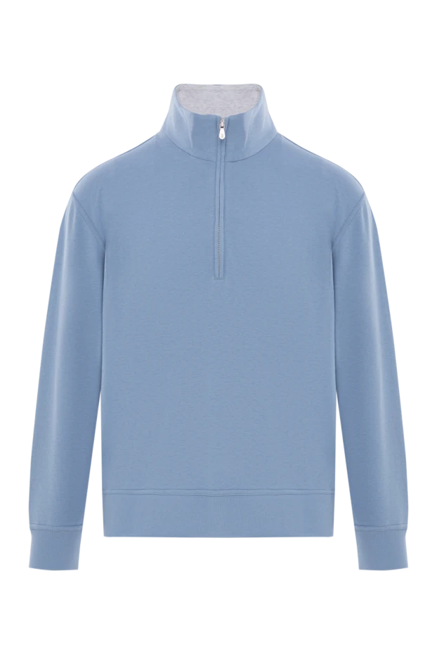 Тройер из хлопка с высоким воротом на молнии голубой - фото 1