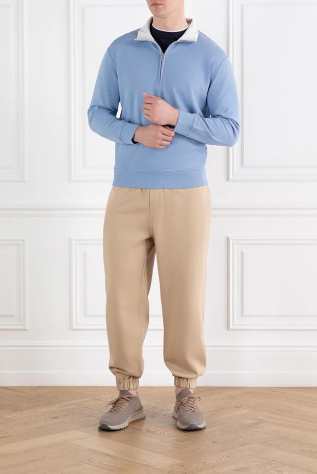 Brunello Cucinelli cotton troyer with high collar and zip light blue 188769 - photo 2