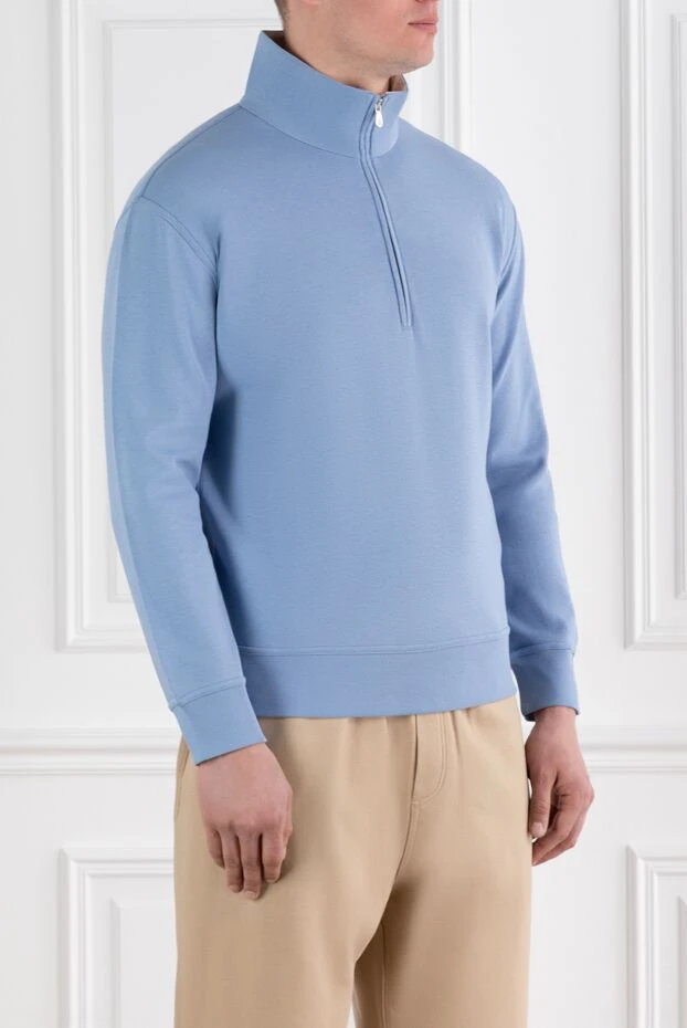 Brunello Cucinelli тройер из хлопка с высоким воротом на молнии голубой 188769 - фото 3
