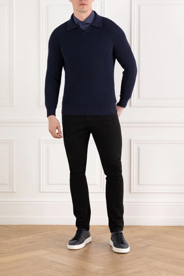 Men's blue ribbed polo neck jumper - photo 1