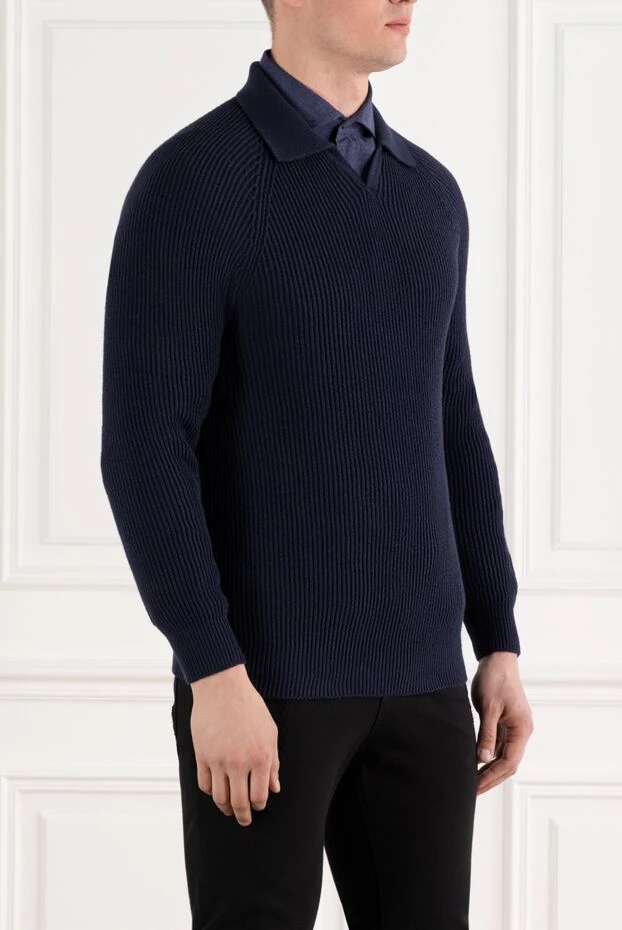 Brunello Cucinelli ерлерге арналған көк қырлы поло мойынға арналған секіргіш 188773 - фото 2