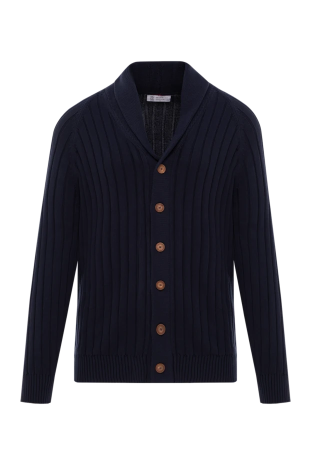 Темно-синий кардиган из хлопка на пуговицах в рубчик - фото 1