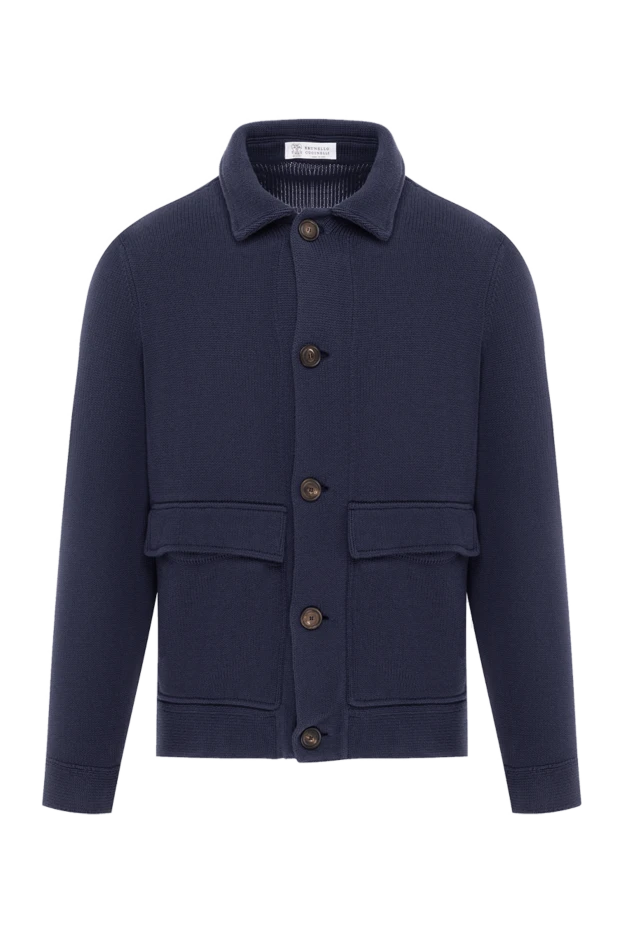 Ерлерге арналған найзағайлы көк мақтадан тоқылған кардиганы - фото 1