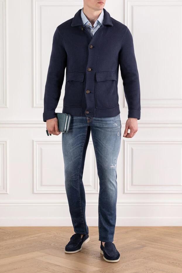 Brunello Cucinelli ерлерге арналған найзағайлы көк мақтадан тоқылған кардиганы 188776 - фото 2