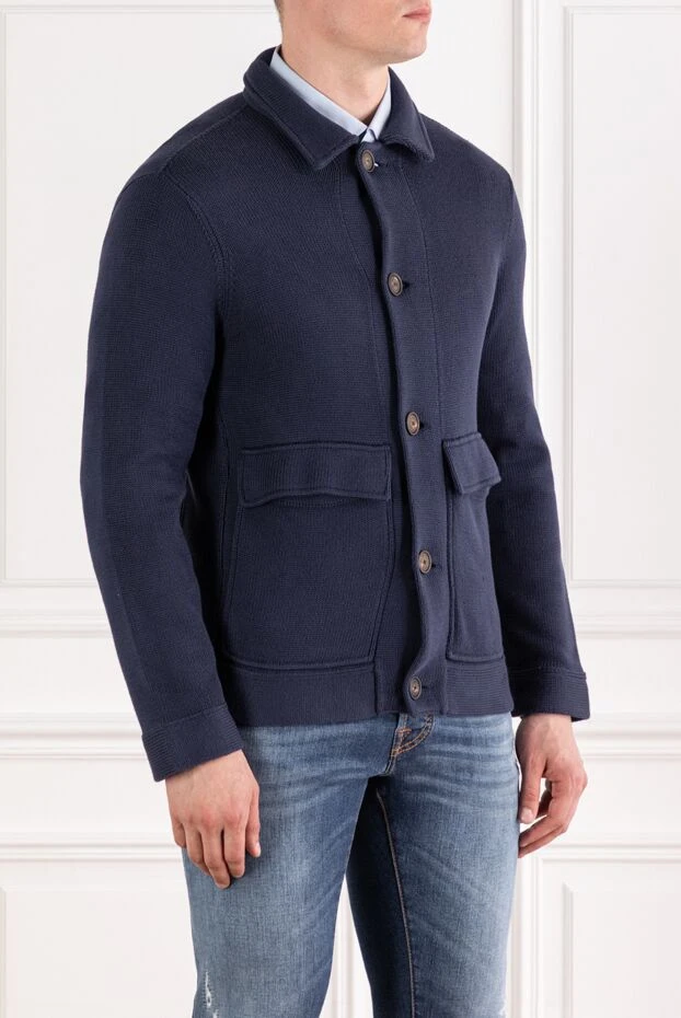 Brunello Cucinelli ерлерге арналған найзағайлы көк мақтадан тоқылған кардиганы 188776 - фото 3