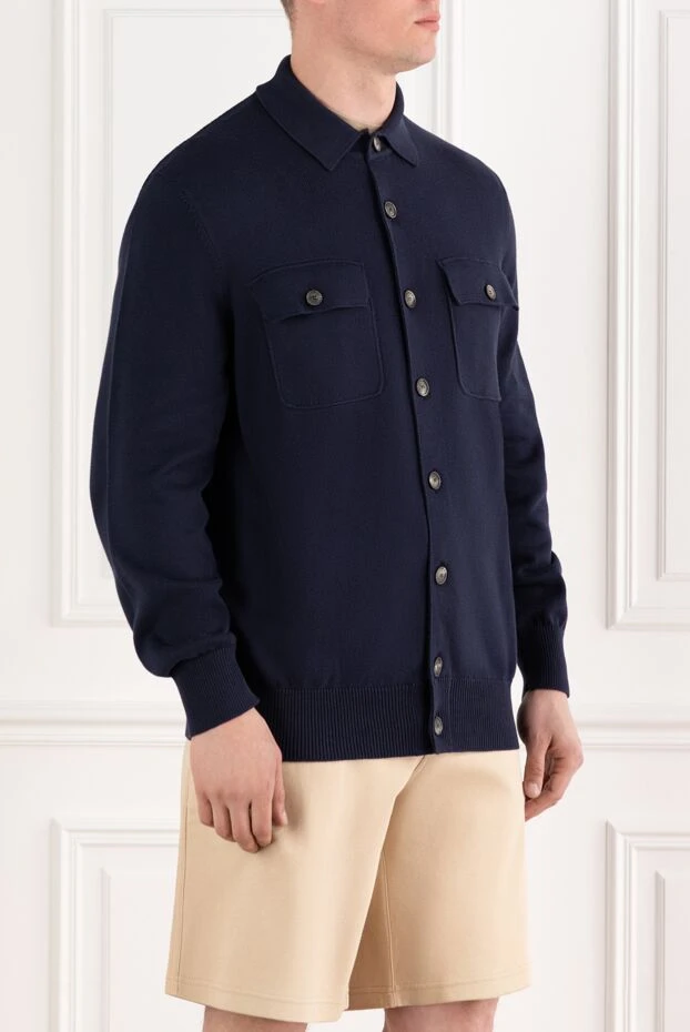 Brunello Cucinelli көк түсті мақтадан тоқылған кардиган патч қалталары бар 188777 - фото 2