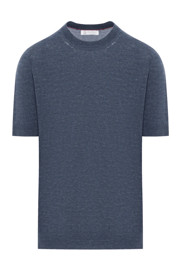 Футболка синий меланж мужская без рисунка из льна и хлопка - фото 1