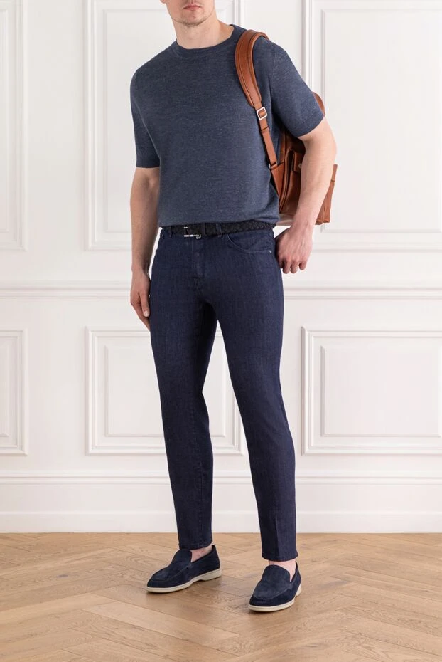 Brunello Cucinelli blue melange men's t-shirt without a pattern made of linen and cotton 188779 - photo 2