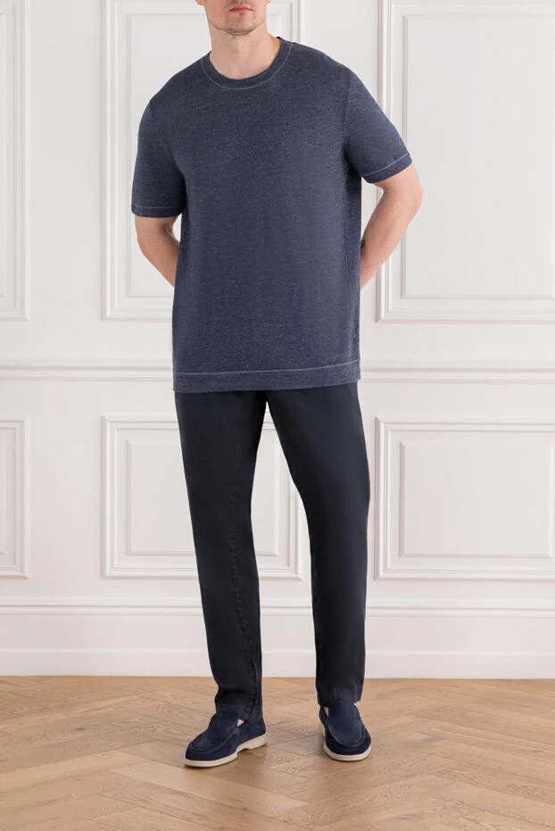 Brunello Cucinelli blue men's t-shirt without a pattern made of linen and cotton 188780 - photo 2
