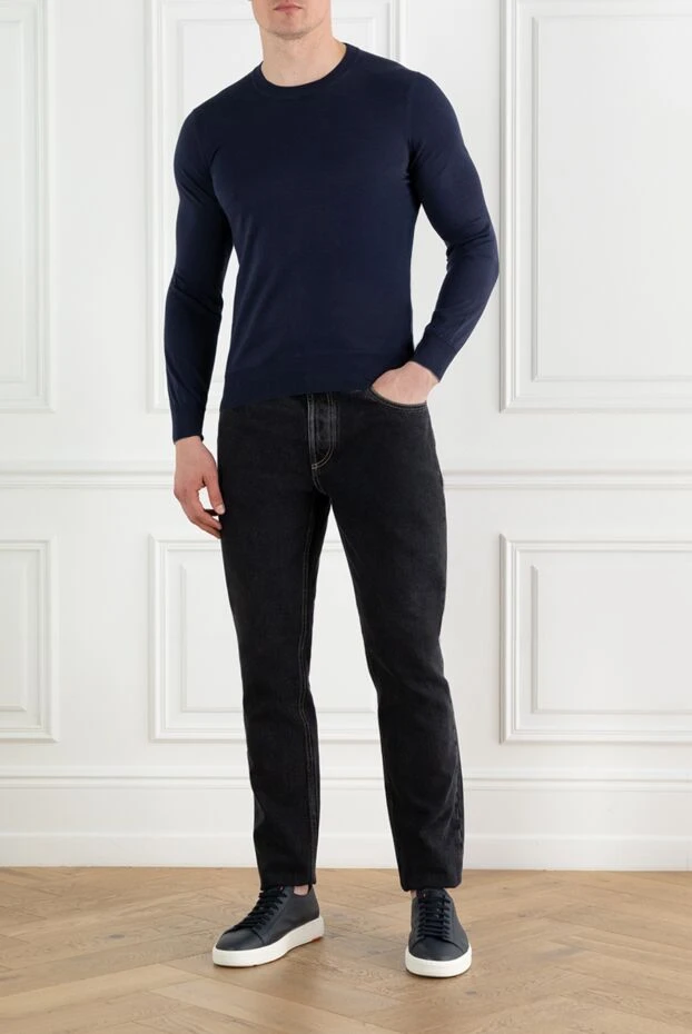 Brunello Cucinelli long sleeve jumper blue men's cotton 188781 - photo 2