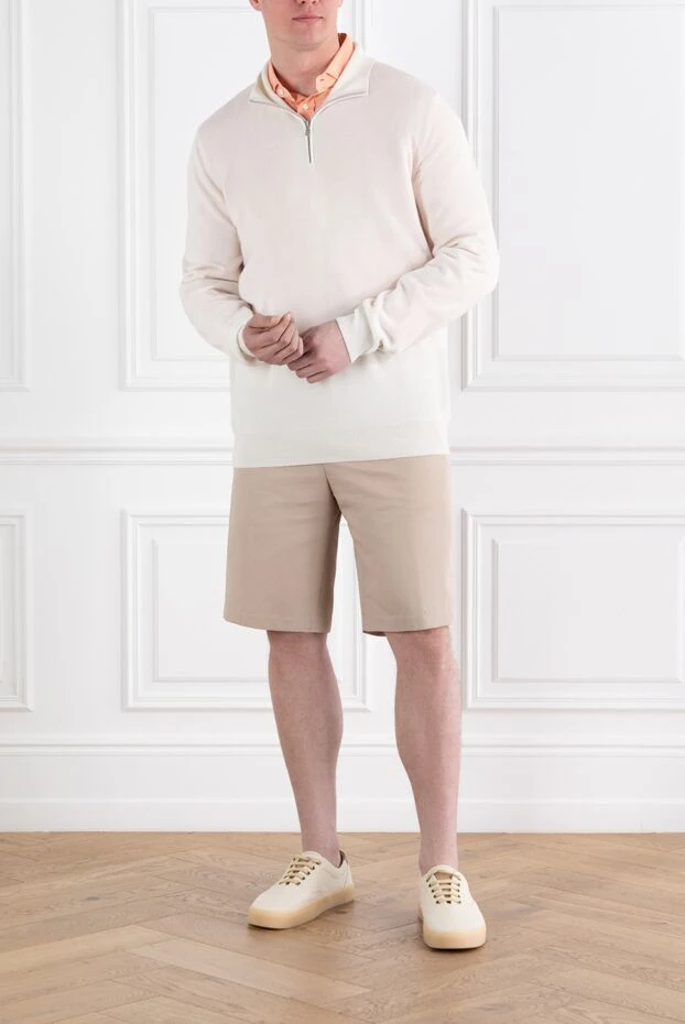 Brunello Cucinelli кашемировый тройер с высоким воротом и застежкой-молнией на половину длины белый 188782 - фото 2