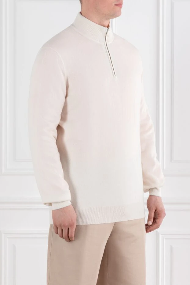 Brunello Cucinelli кашемировый тройер с высоким воротом и застежкой-молнией на половину длины белый 188782 - фото 3