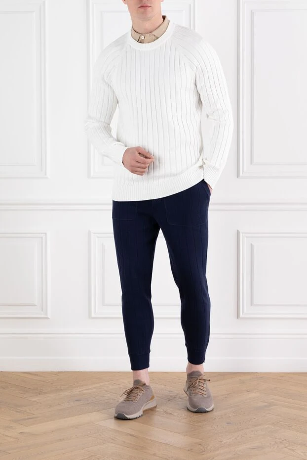 Brunello Cucinelli men's cotton ribbed jumper with a round neckline in white 188783 - photo 2