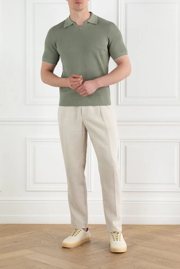 Brunello Cucinelli beige linen and wool fine check pleated trousers with drawstring 188792 - photo 2