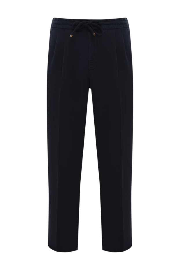 Brunello Cucinelli мужские темно-синие брюки из льна и хлопка на завязке с защипами 188794 - фото 1