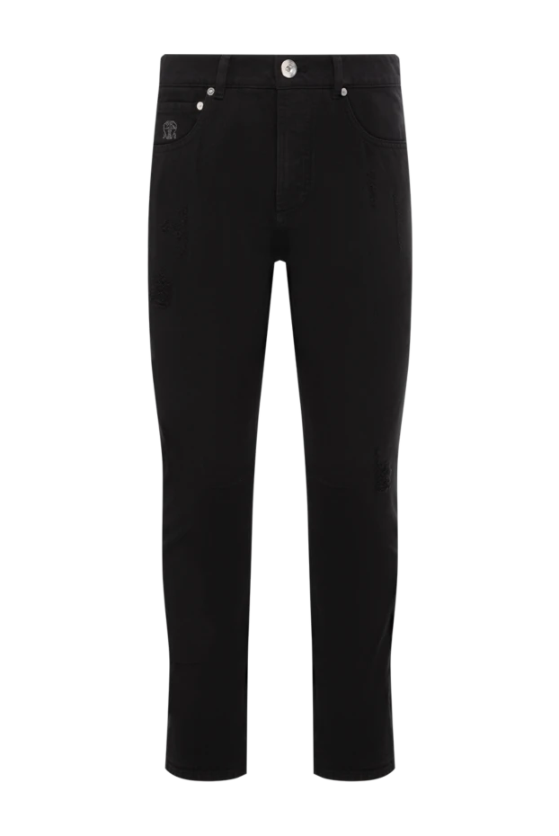 Черные мужские джинсы из хлопка с прорехами - фото 1