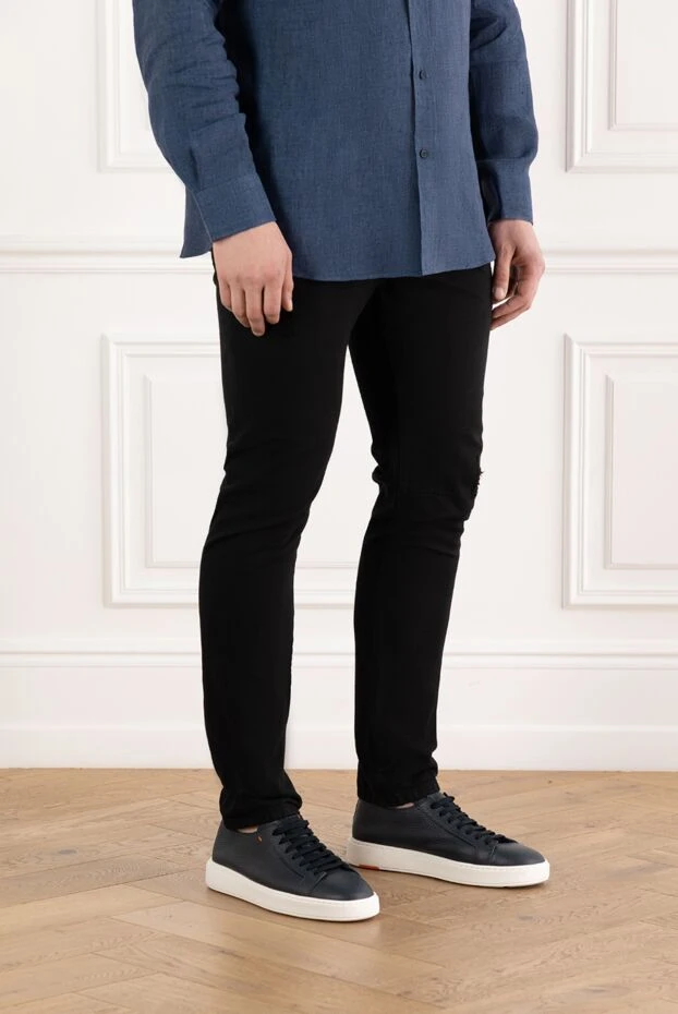 Brunello Cucinelli black men's cotton jeans with rips 188798 - photo 3