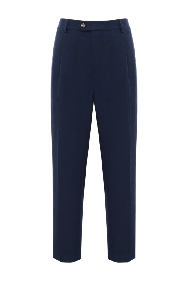 Brunello Cucinelli blue men's trousers with pleats made of linen wool and silk 188800 - photo 1