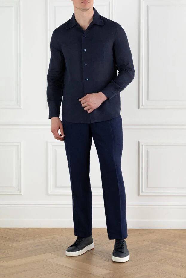 Brunello Cucinelli blue men's trousers with pleats made of linen wool and silk 188800 - photo 2
