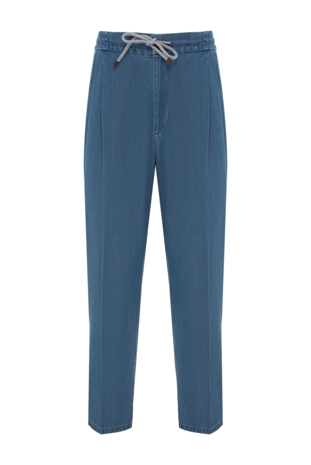 Light Blue Men's Cotton Trousers with Pinch Drawstring - photo 1