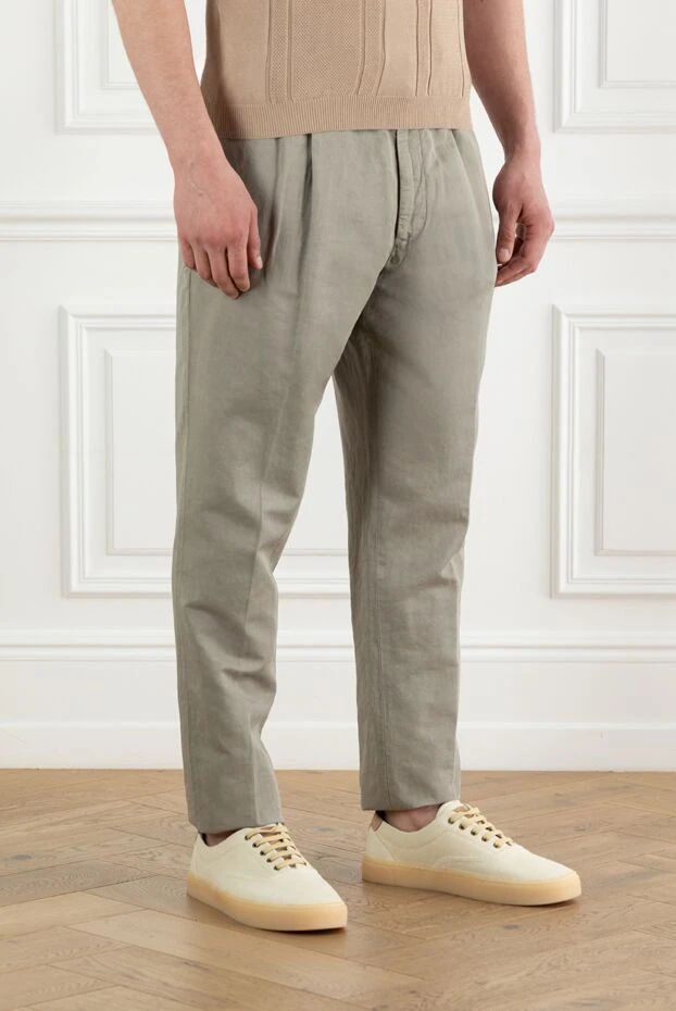 Brunello Cucinelli grey-green linen and cotton pleated trousers with drawstring 188805 - photo 3