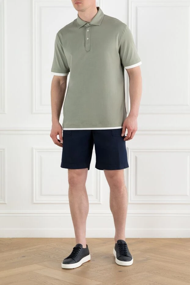 Brunello Cucinelli men's cotton bermuda shorts with a button in blue 188806 - photo 2