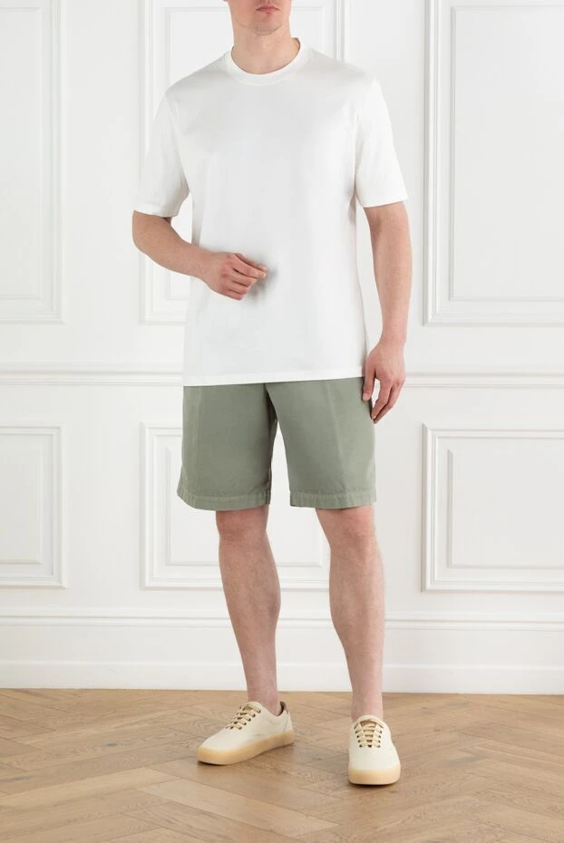 Brunello Cucinelli cotton bermuda shorts green men's with pleats 188807 - photo 2