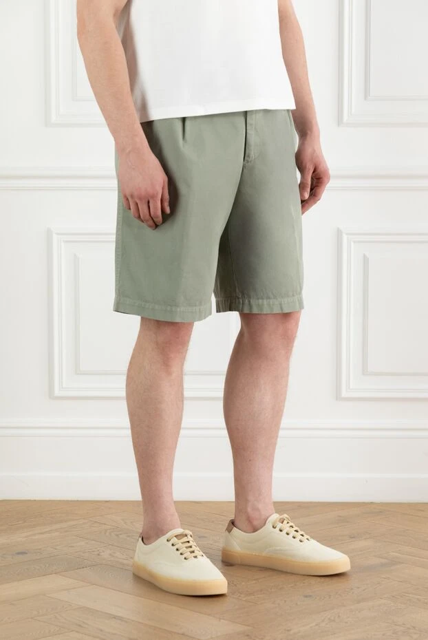 Brunello Cucinelli cotton bermuda shorts green men's with pleats 188807 - photo 3