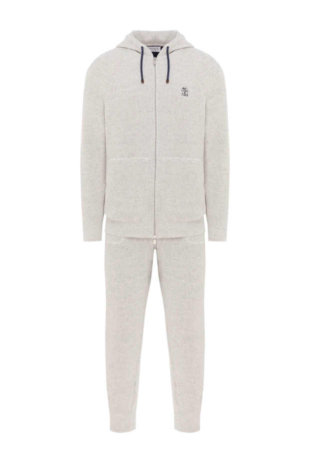 Brunello Cucinelli серый кашемировый спортивный костюм в рубчик с капюшоном и логотипом 188815 - фото 1