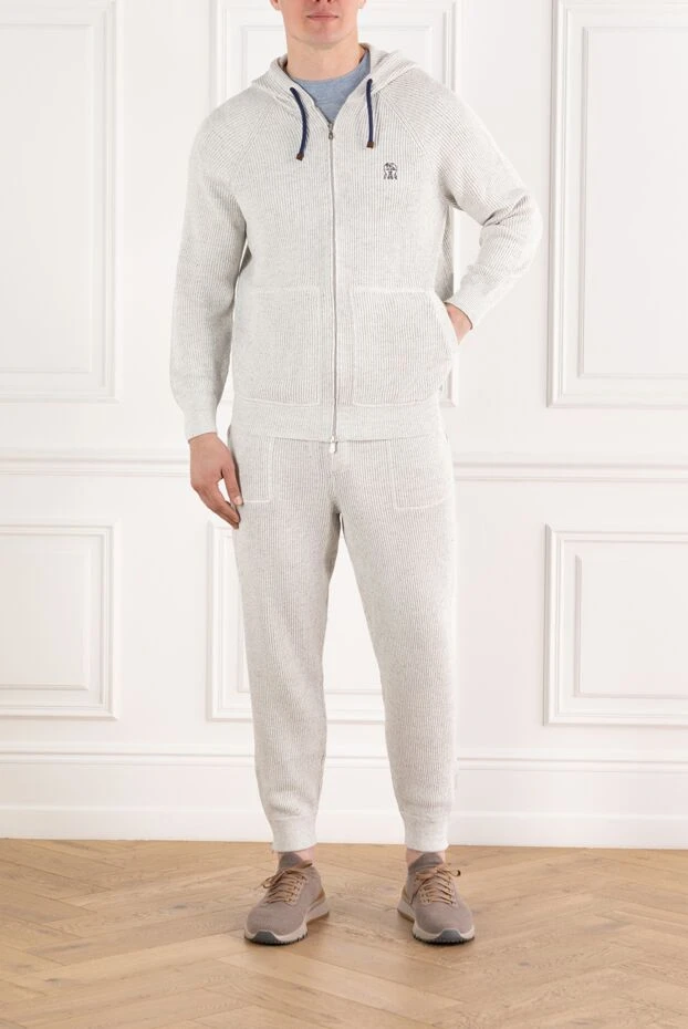 Brunello Cucinelli серый кашемировый спортивный костюм в рубчик с капюшоном и логотипом 188815 - фото 2