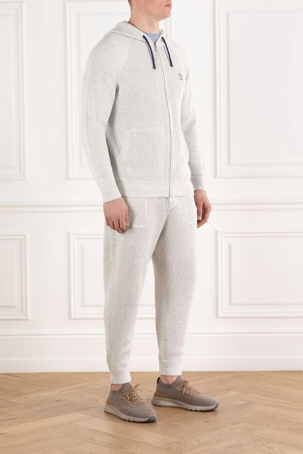 Brunello Cucinelli серый кашемировый спортивный костюм в рубчик с капюшоном и логотипом 188815 - фото 3