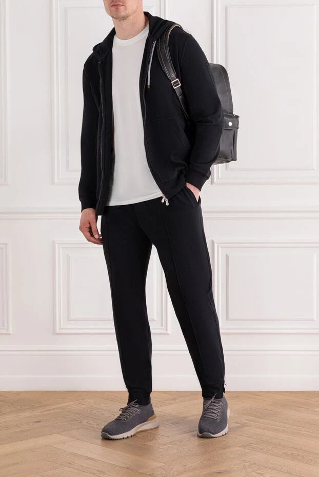 Brunello Cucinelli men's knitted tracksuit black with hood 188817 - photo 2