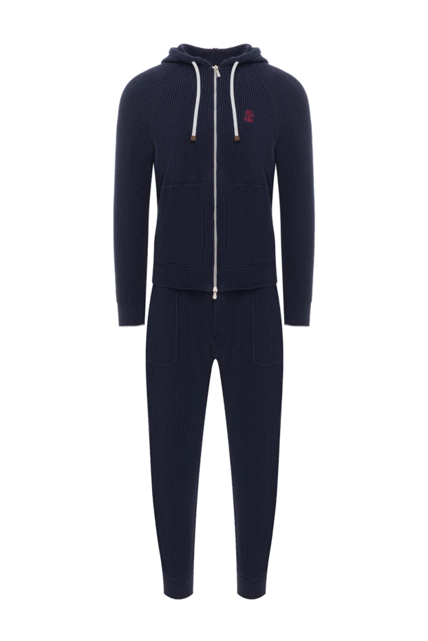 Спортивный костюм мужской из хлопка синий с капюшоном - фото 1