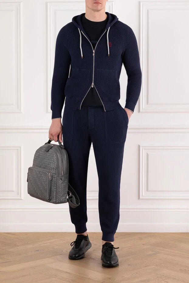 Brunello Cucinelli men's cotton tracksuit blue with hood 188825 - photo 2