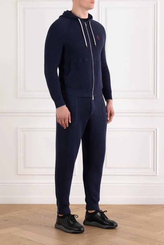 Brunello Cucinelli men's cotton tracksuit blue with hood 188825 - photo 3