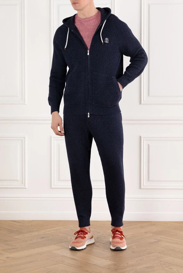 Brunello Cucinelli blue ribbed cotton and linen tracksuit with hood 188826 - photo 2