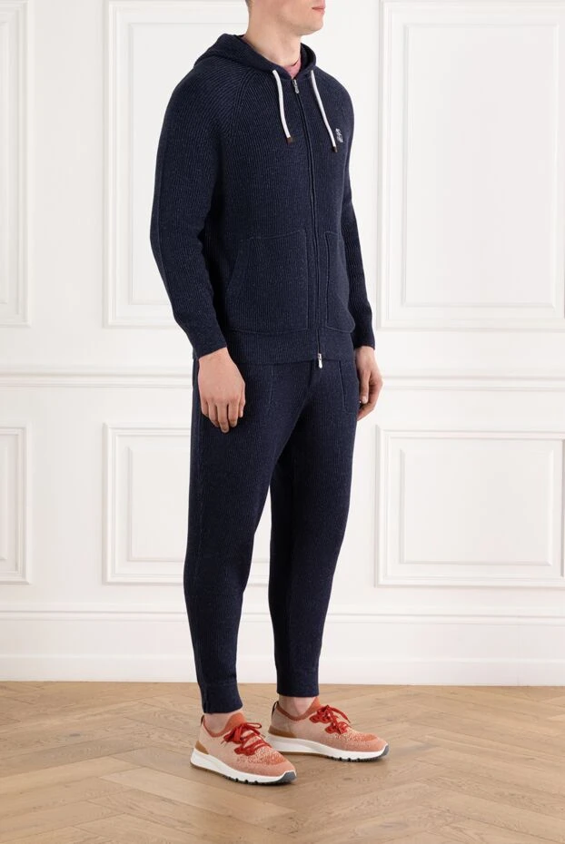 Brunello Cucinelli blue ribbed cotton and linen tracksuit with hood 188826 - photo 3