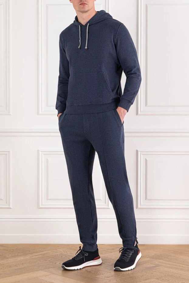 Brunello Cucinelli cotton tracksuit with hood and kangaroo pocket blue
 188827 - photo 2
