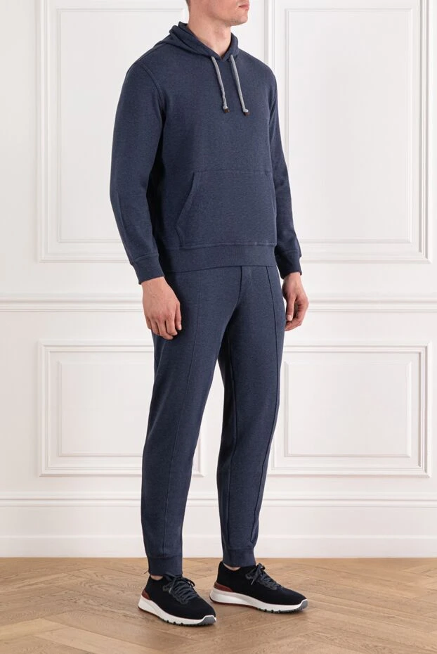 Brunello Cucinelli cotton tracksuit with hood and kangaroo pocket blue
 188827 - photo 3