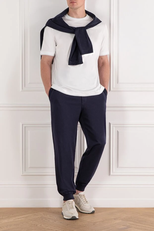 Brunello Cucinelli cotton fleece joggers blue with drawstring waistband
 188829 - photo 2