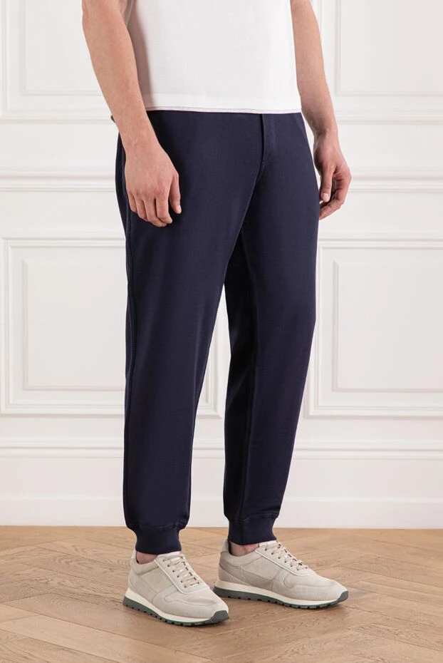 Brunello Cucinelli cotton fleece joggers blue with drawstring waistband
 188829 - photo 3