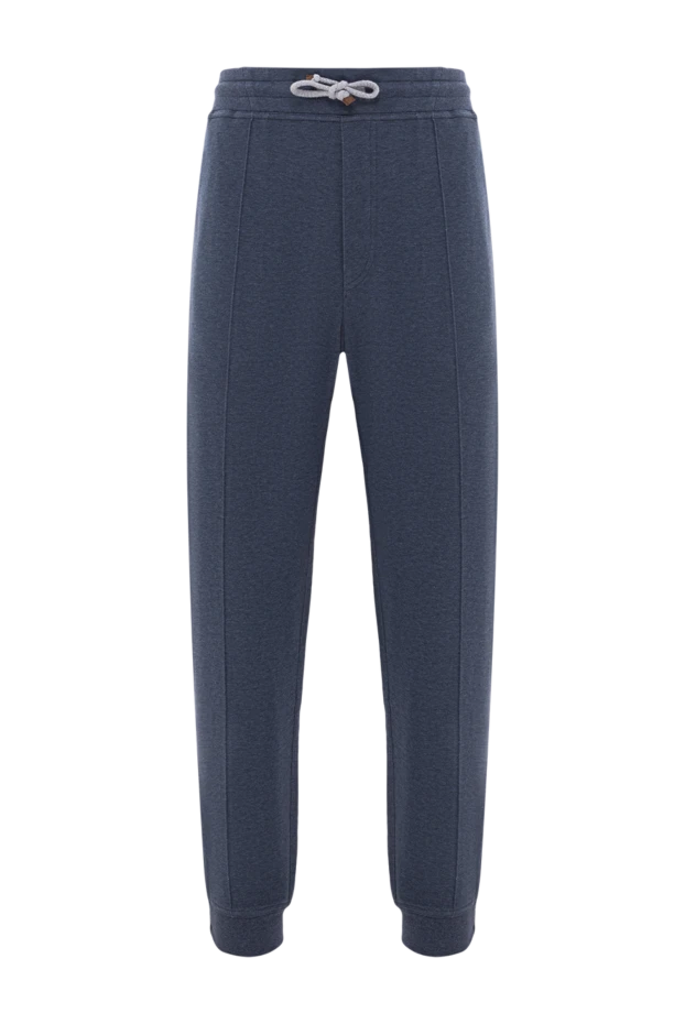 Brunello Cucinelli брюки джогеры из хлопка синие с рельефной строчкой и шнурком на талии 188830 - фото 1
