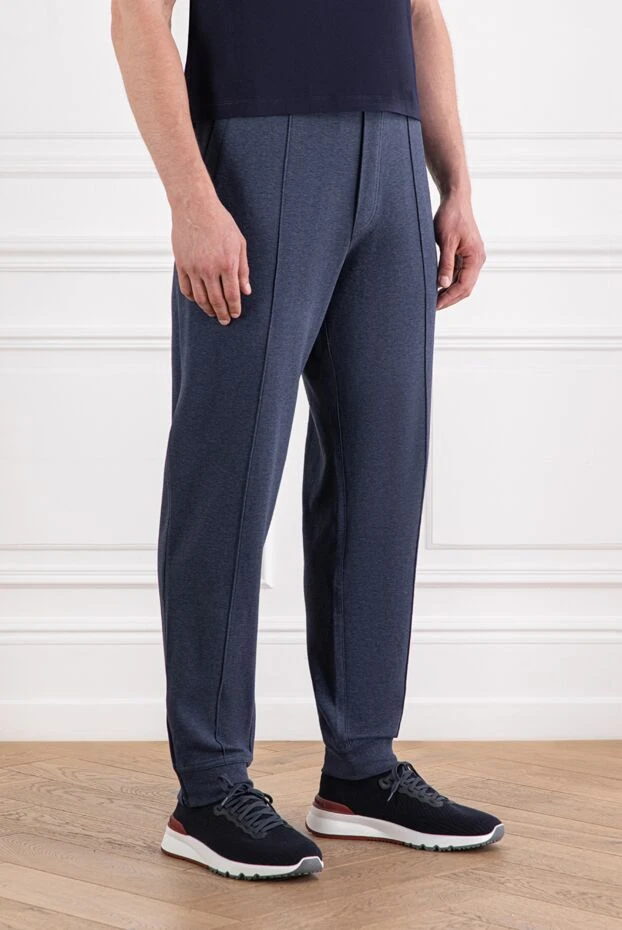 Brunello Cucinelli blue cotton jogger pants with raised stitching and drawstring waist 188830 - photo 3