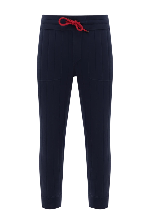 Мужские синие брюки на завязке в фактурную полоску - фото 1