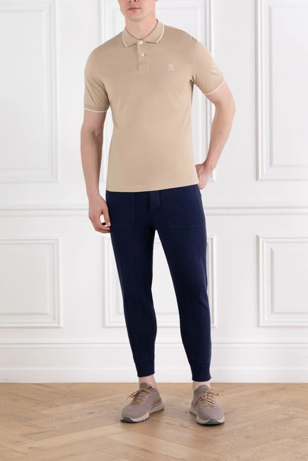 Brunello Cucinelli men's blue textured striped drawstring trousers 188831 - photo 2